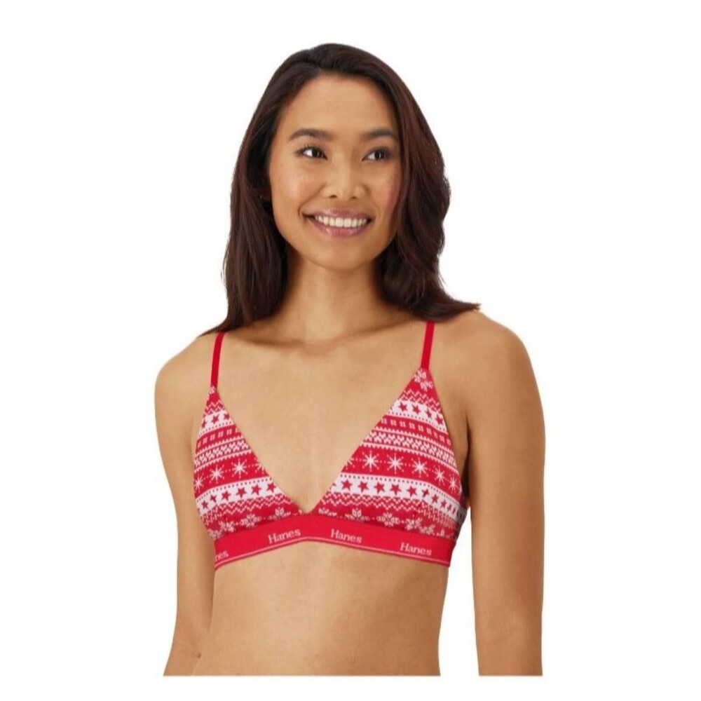 Hanes Originals Red Fair Isle Stretch Triangle Christmas Bra Size XL NWT